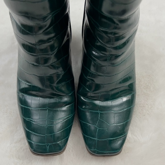 INC Green Croc Embossed Ankle Boots Block Heel Chunky Glam Side Zip Size 7.5 - Picture 6 of 8